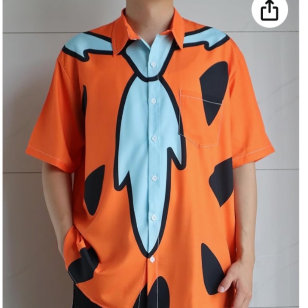 Fred Flintstone Bowling Cosplay Short Sleeve Shirt Sz L* Orange/Blue NWOT